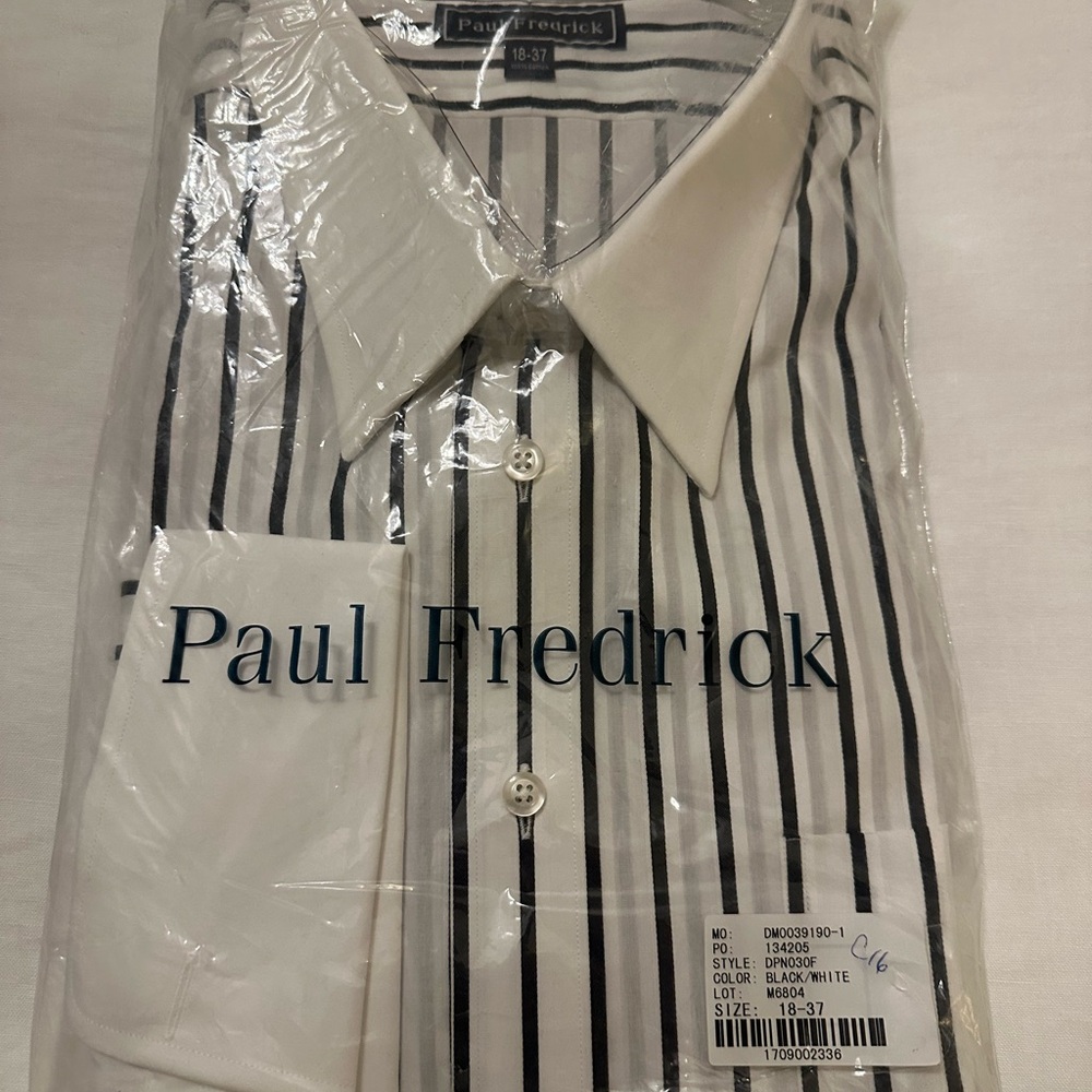 Paul Fredrick Men's Striped Dress Shirt - White and Black